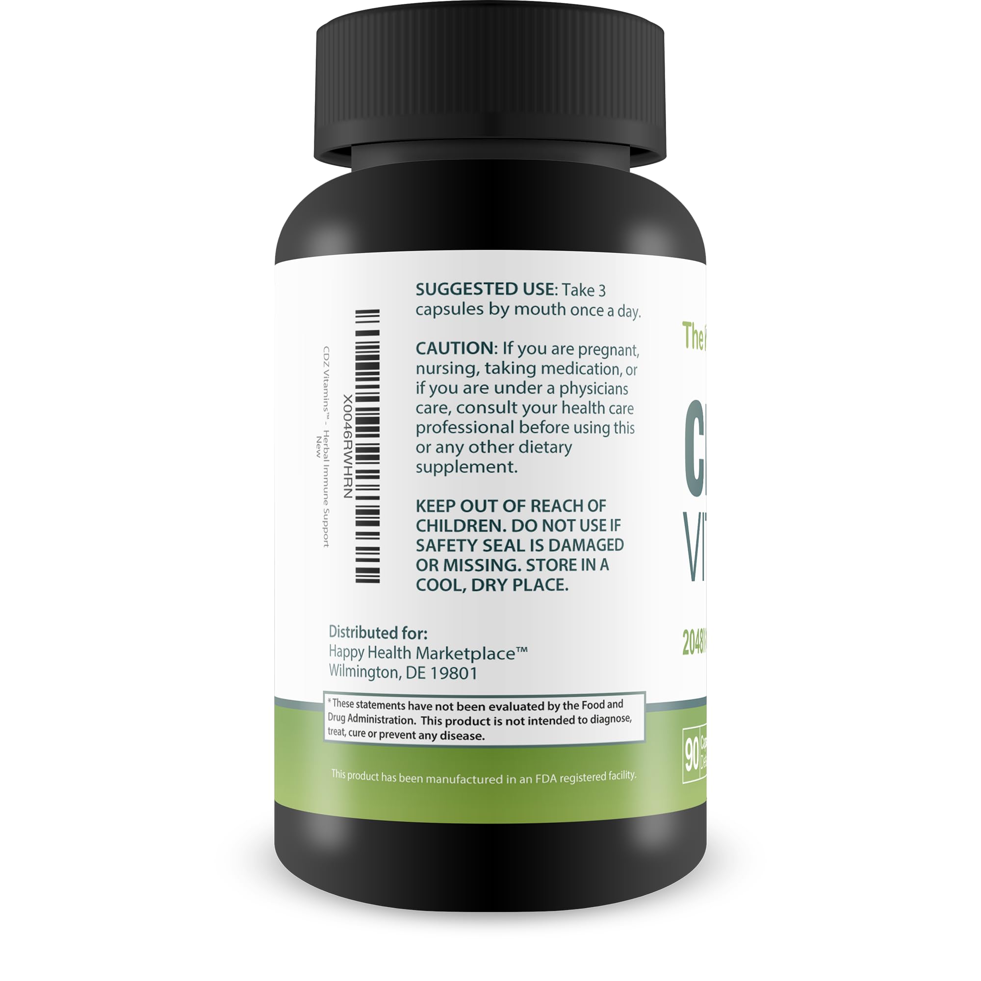 CDZ Vitamins label packaging emphasizes vitamin C, D, and zinc potency.