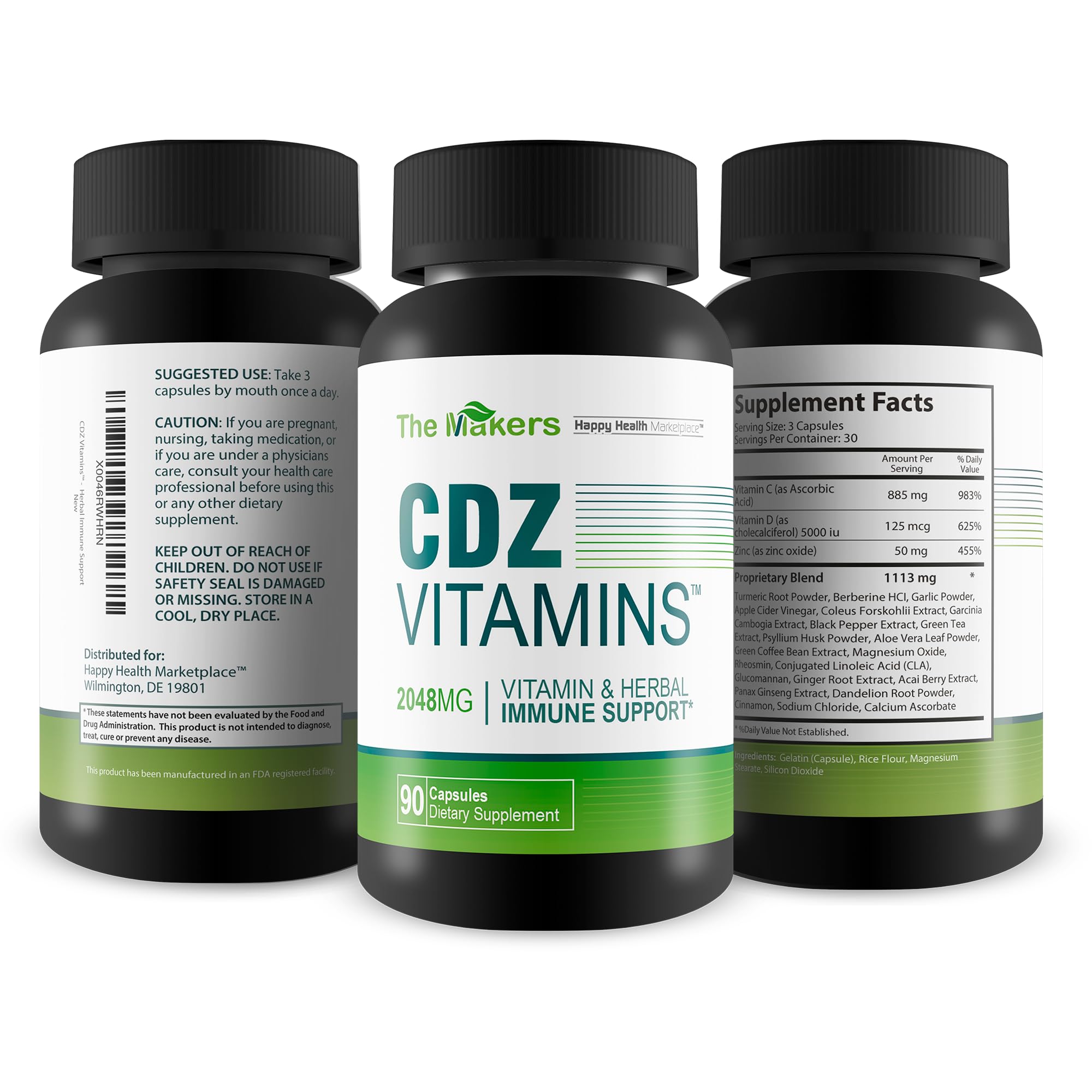 The Makers CDZ Vitamins on a countertop conveys a holistic health approach.