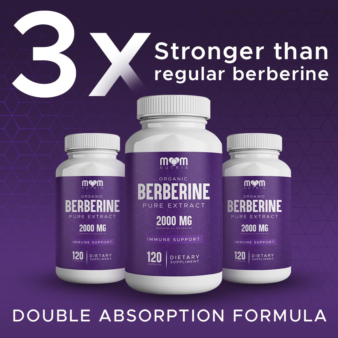 The Monk Berberine capsules closeup emphasizing a potent 2000 mg dose for immune support.