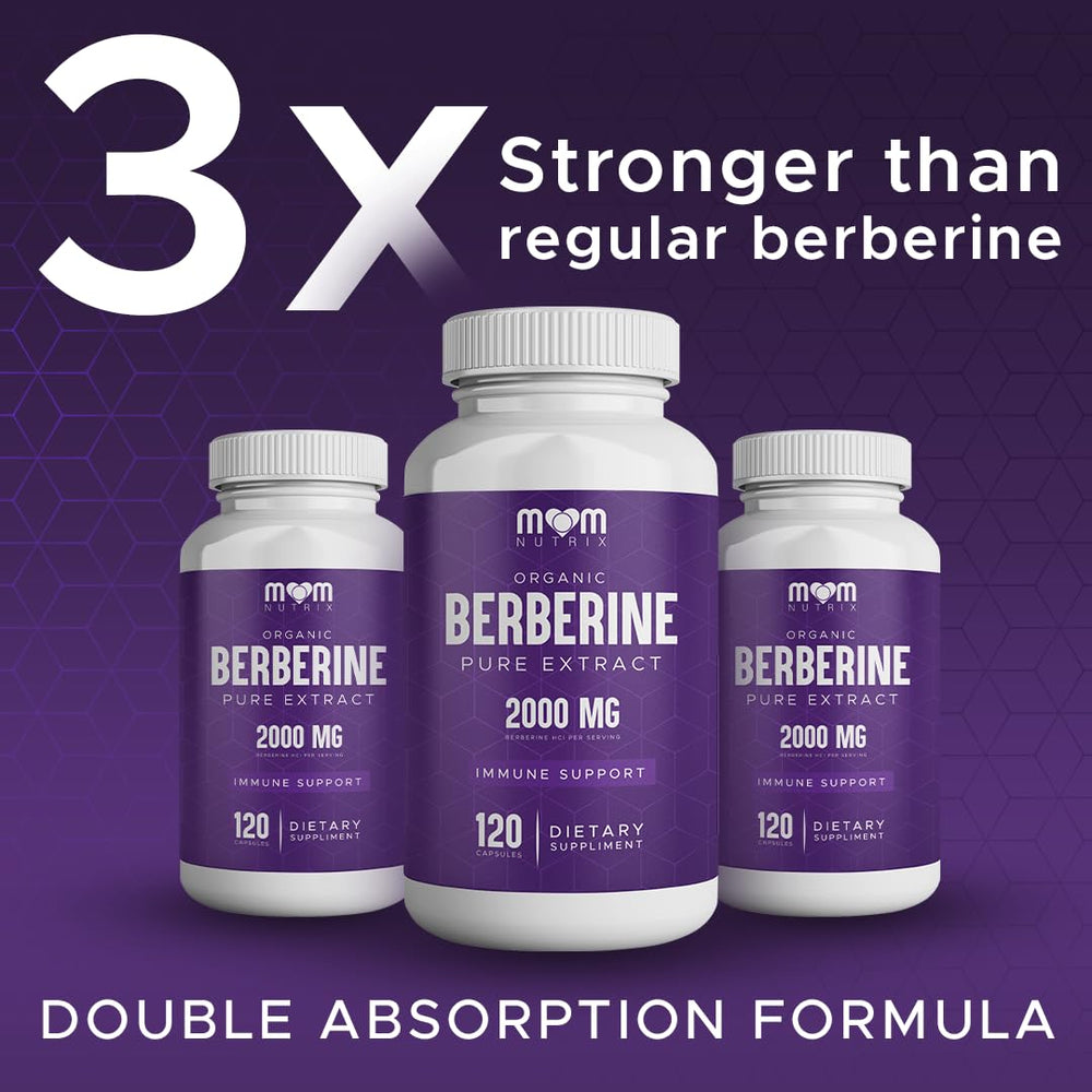 The Monk Berberine capsules closeup emphasizing a potent 2000 mg dose for immune support.
