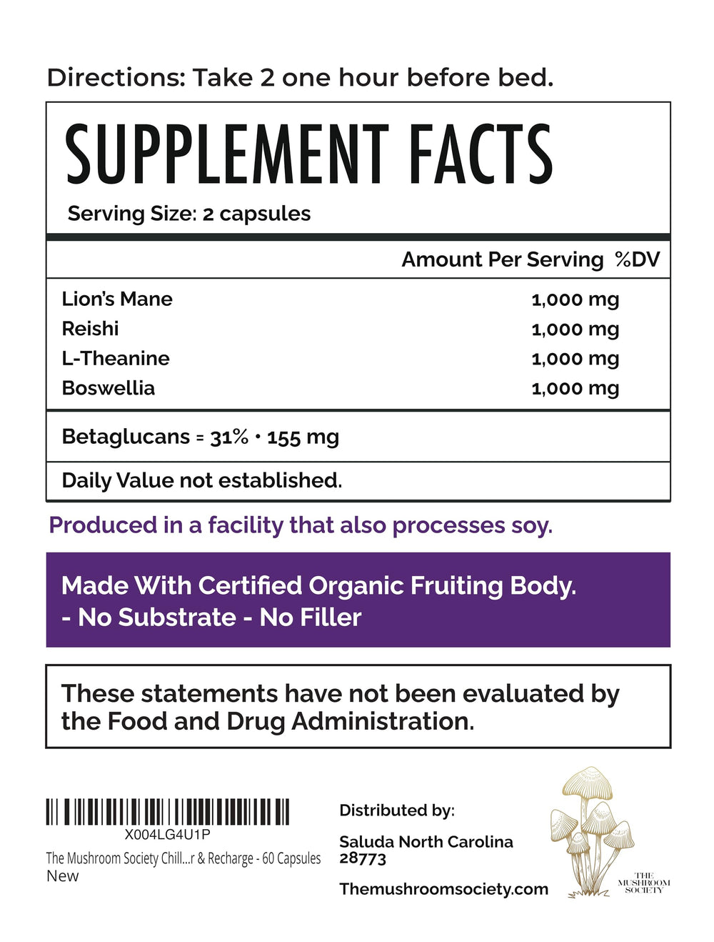 Chill Pill label close-up showing vegan capsules and organic formula.