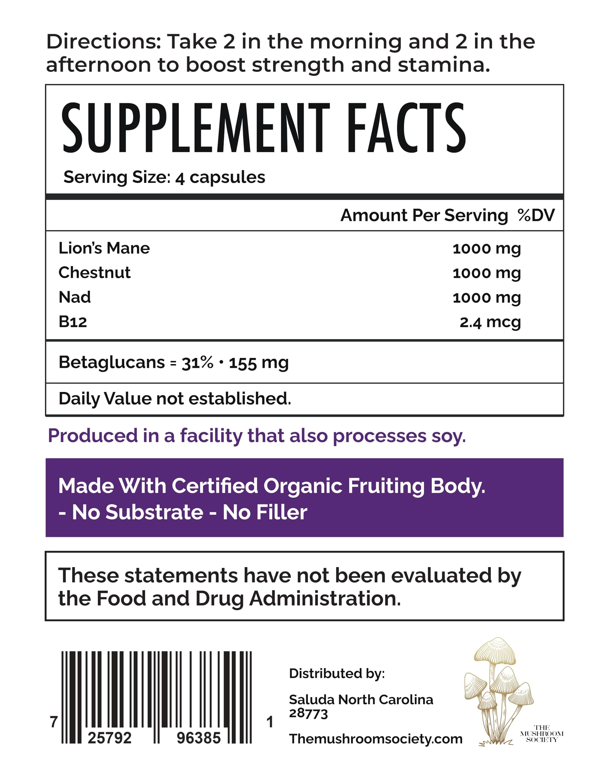 The Mushroom Society Everyday Youth label-detail emphasizing NAD and B12 energy support.