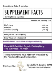 The Mushroom Society Lion’s Mane nootropic aids attention and clarity in workouts.