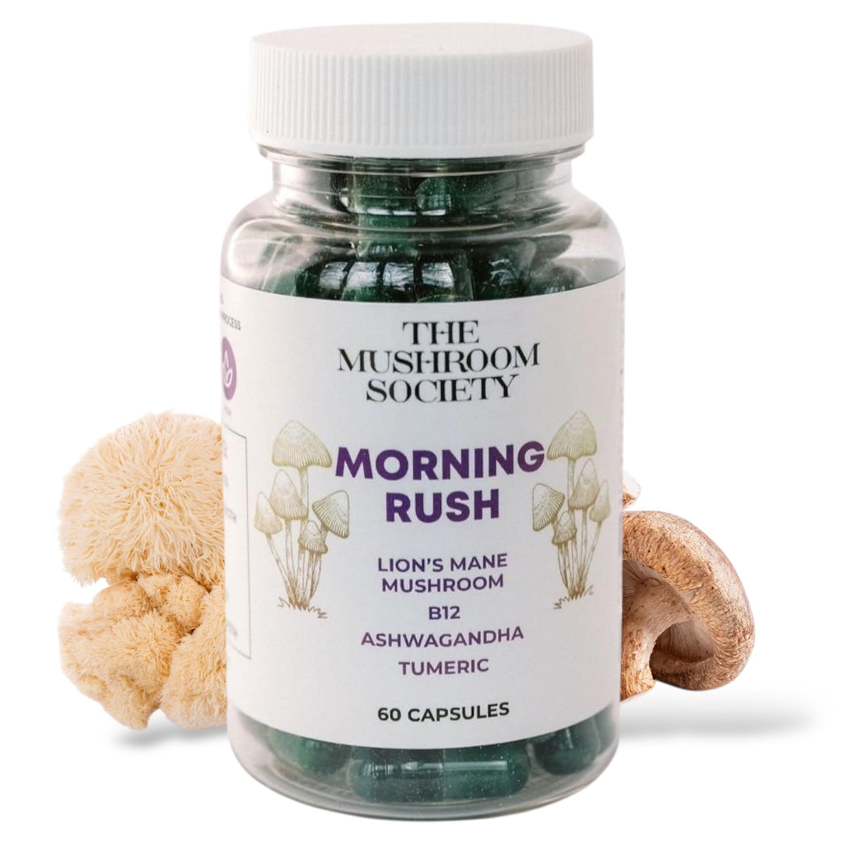 The Mushroom Society Morning Rush bottle front for daily focus and clean energy.