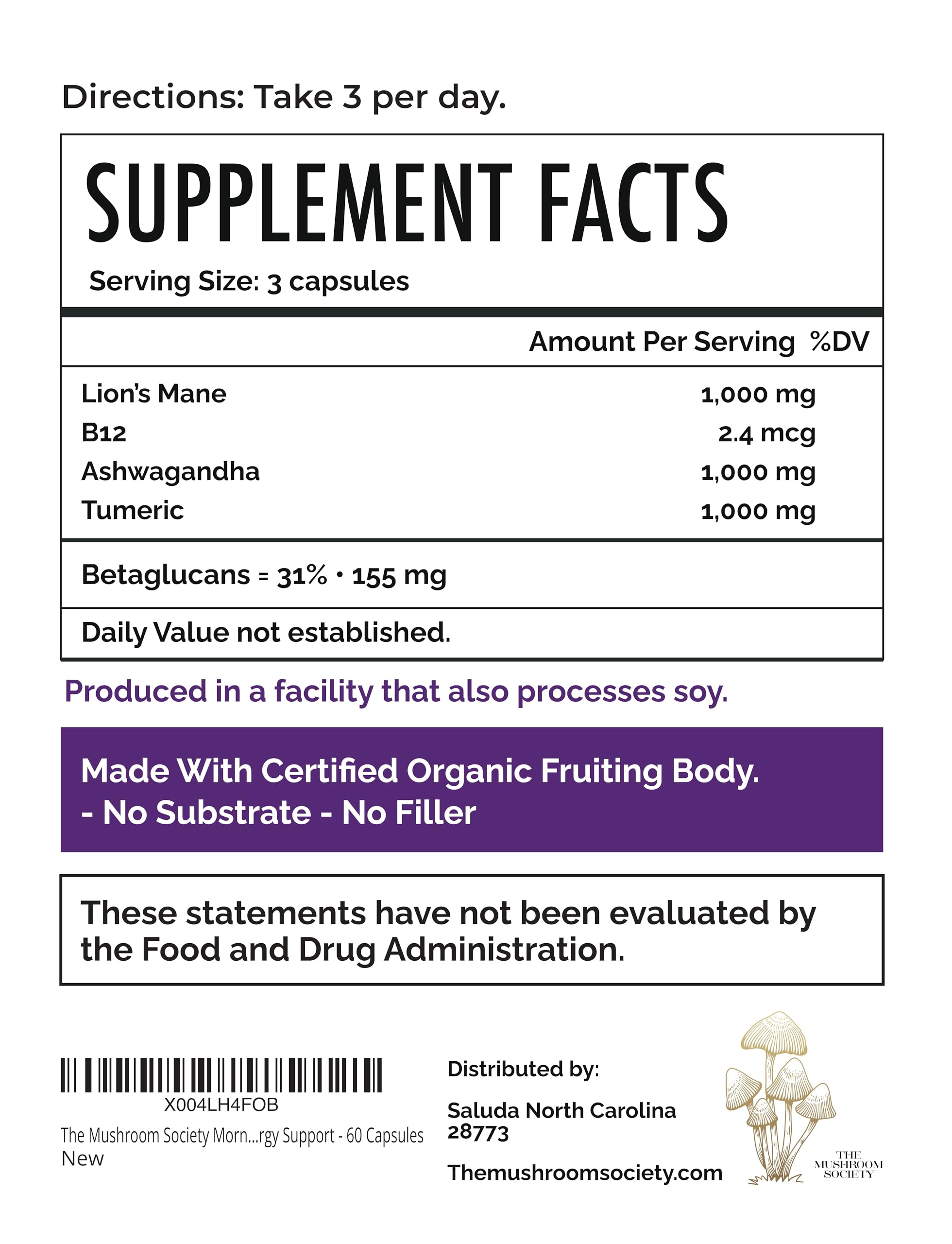 The Mushroom Society Morning Rush capsules closeup highlighting vegan formula.
