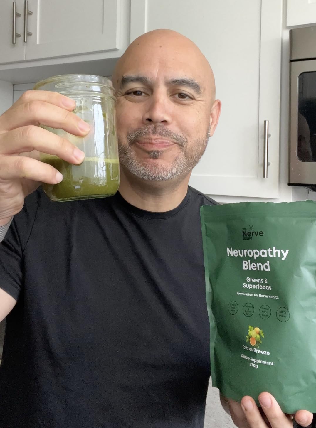 The Nerve Brand Neuropathy Superfood Blend chocolate powder shown for shakes