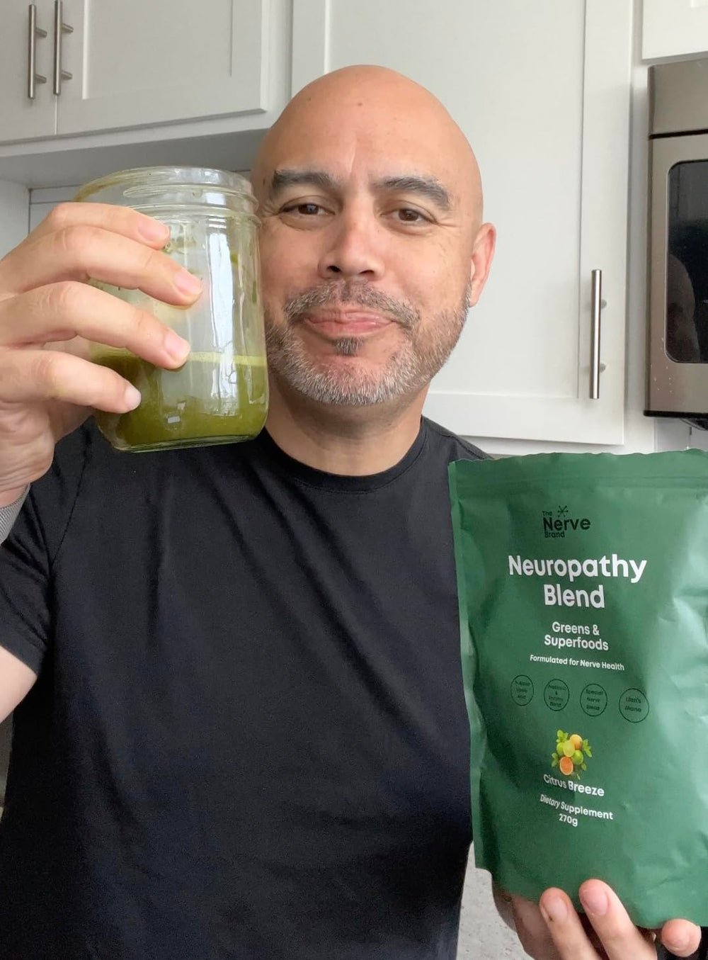 The Nerve Brand Neuropathy Superfood Blend chocolate powder shown for shakes