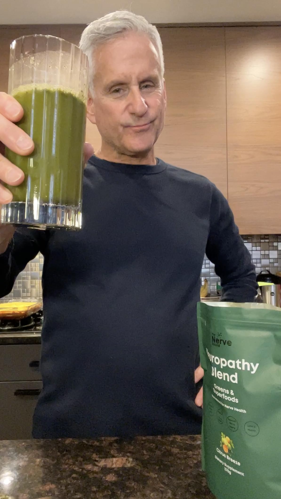 The Nerve Brand Neuropathy Superfood Blend in milkshake demonstrates tasty convenient nutrition