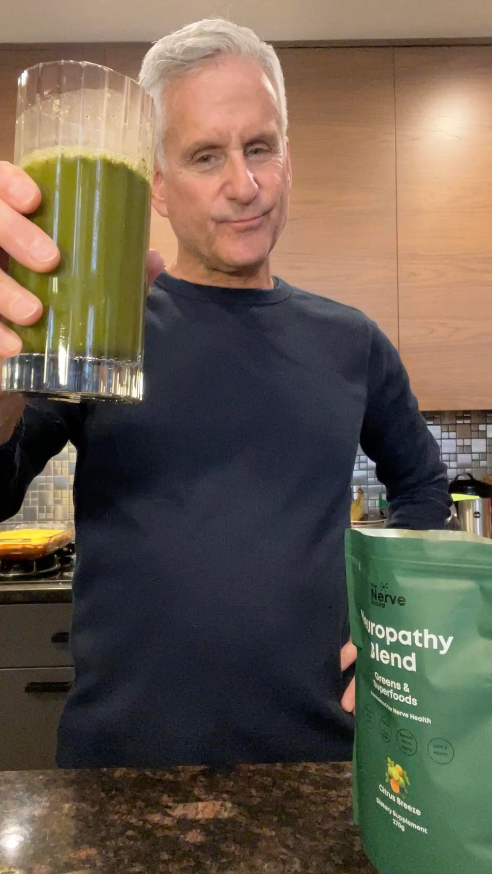 The Nerve Brand Neuropathy Superfood Blend in milkshake demonstrates tasty convenient nutrition