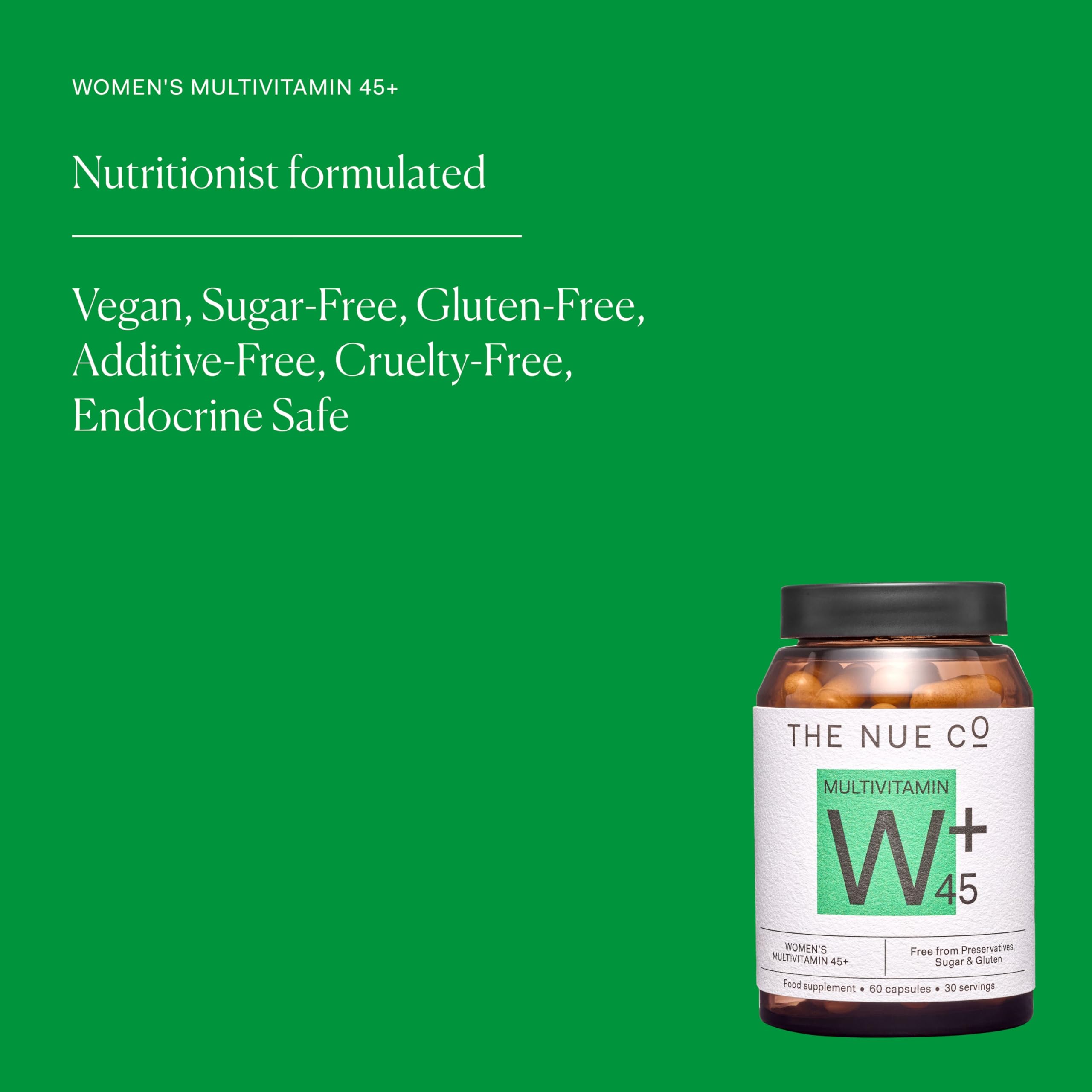 The Nue Co capsules close-up highlights easy-to-take texture for daily use.