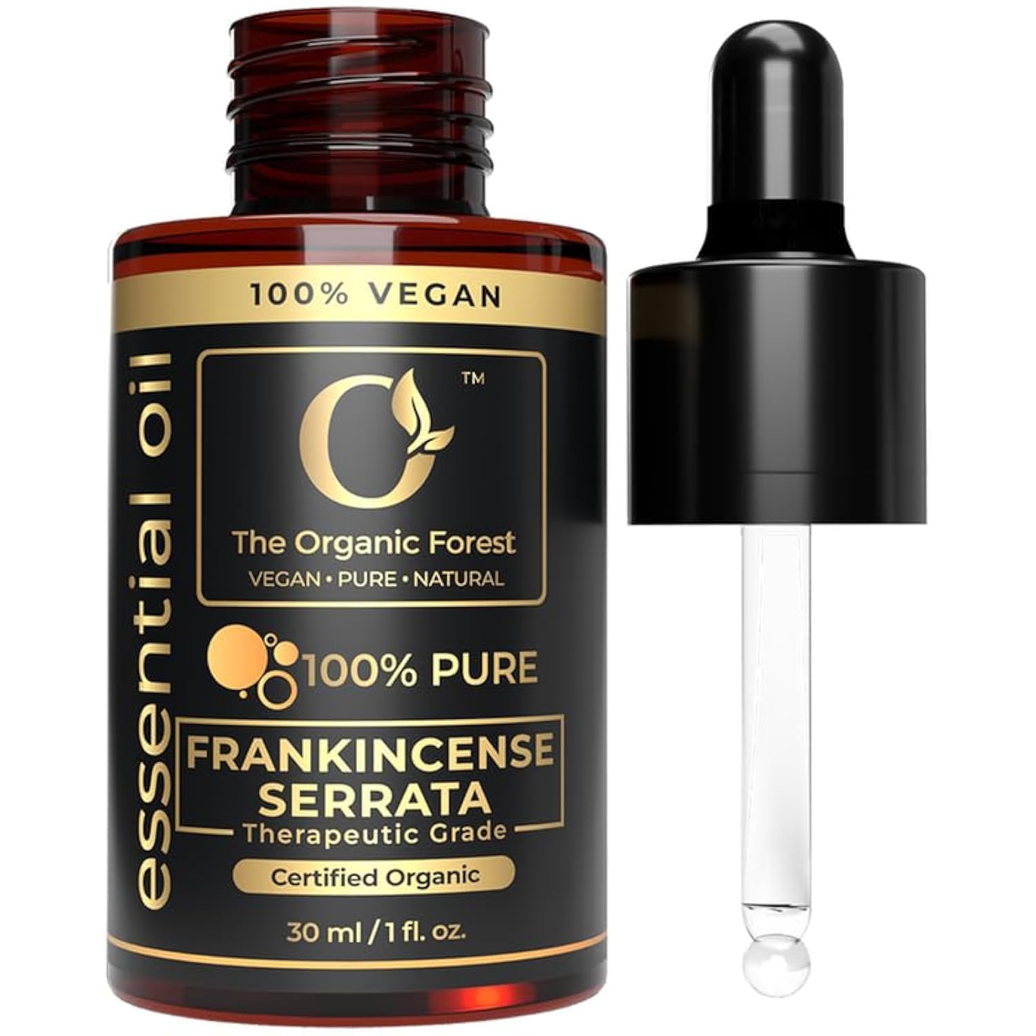 The Organic Forest frankincense oil bottle for calming aromatherapy and skincare