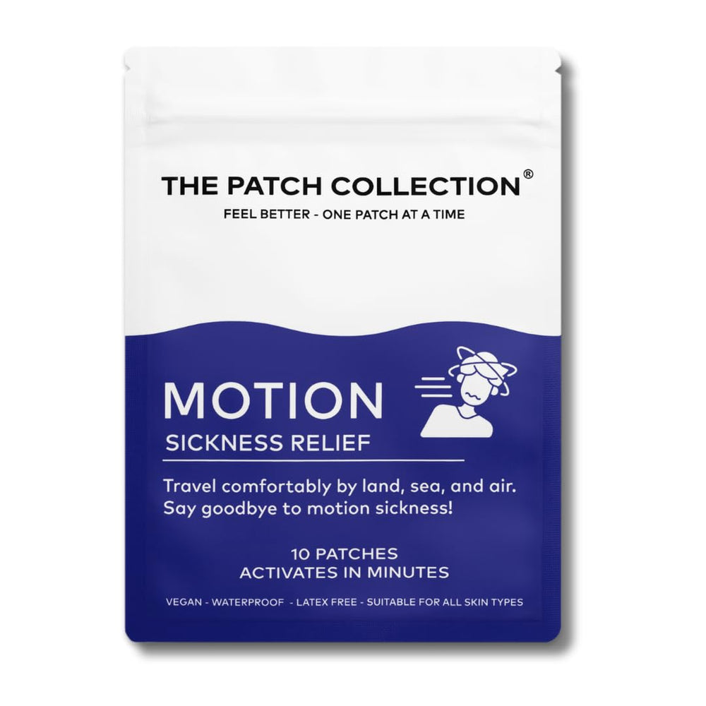 The Patch Collection motion sickness patch featuring ginger offers travel comfort on the go.