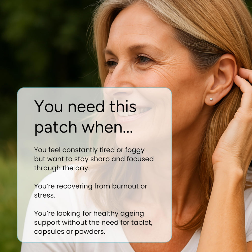 NAD+ patch designed for up to 12 hours of wear during daily activities.