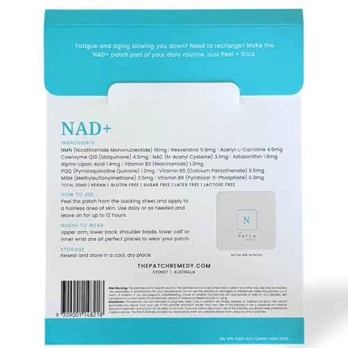 The Patch Remedy NAD+ patch pack shot showing compact packaging for travel.