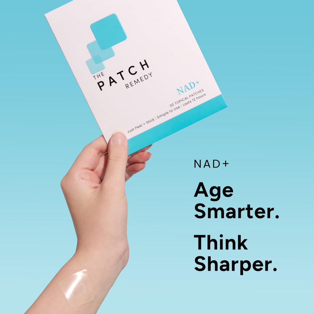 Transparent, lightweight NAD+ patch adhered to skin for comfortable wear.