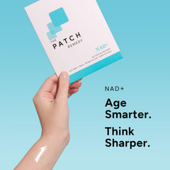 Transparent, lightweight NAD+ patch adhered to skin for comfortable wear.