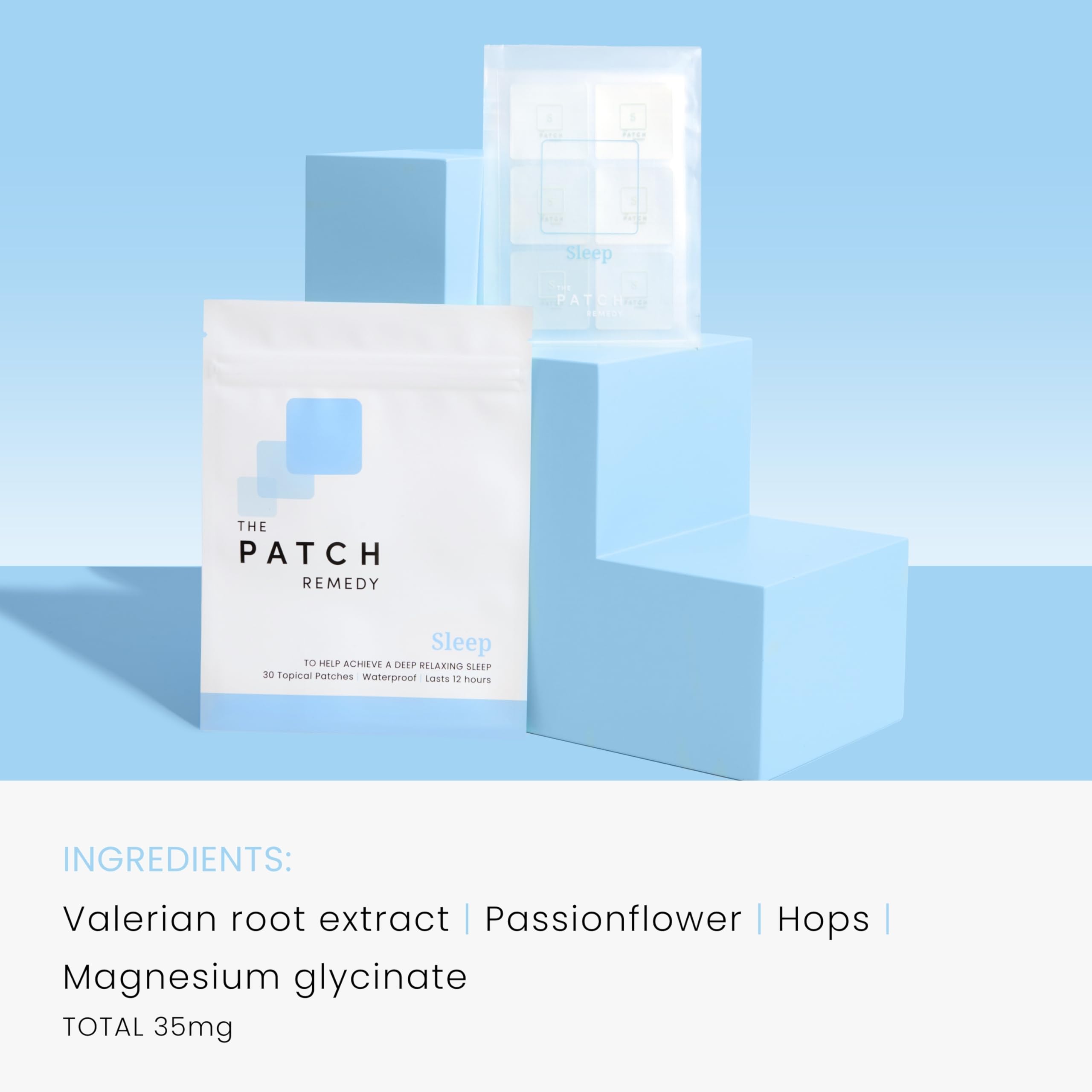 The Patch Remedy Sleep packaging close-up shows convenient, mess-free use.