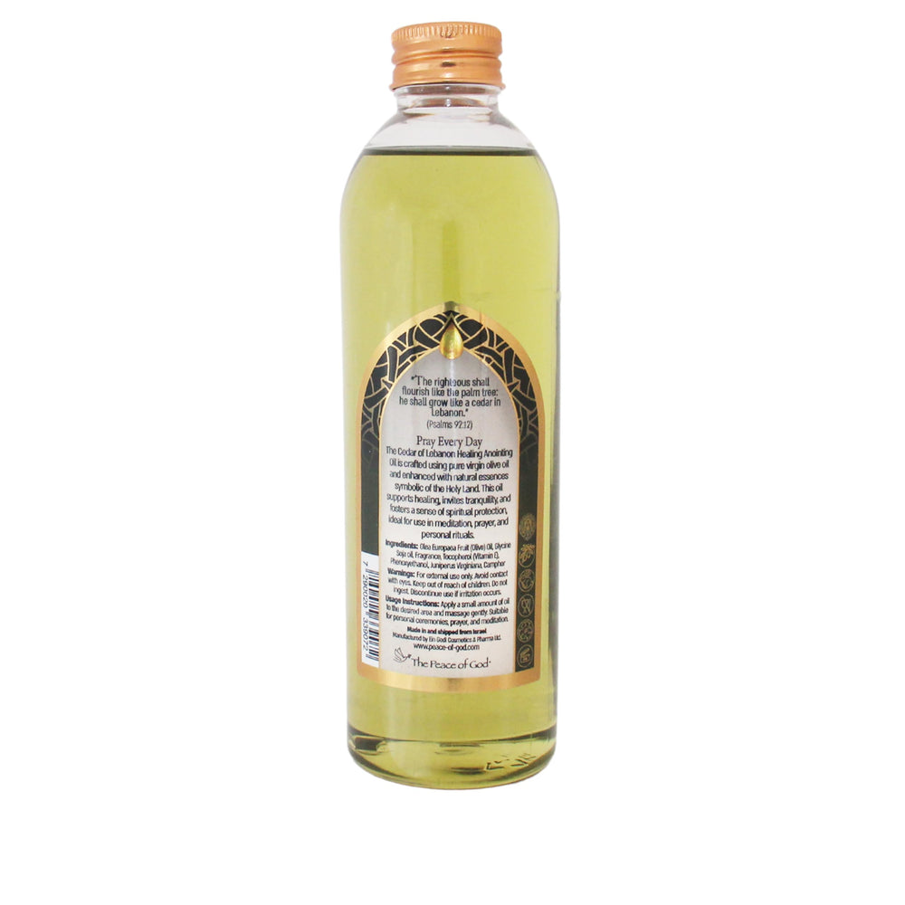 The Peace of God Cedar of Lebanon oil 250 ml bottle on altar.