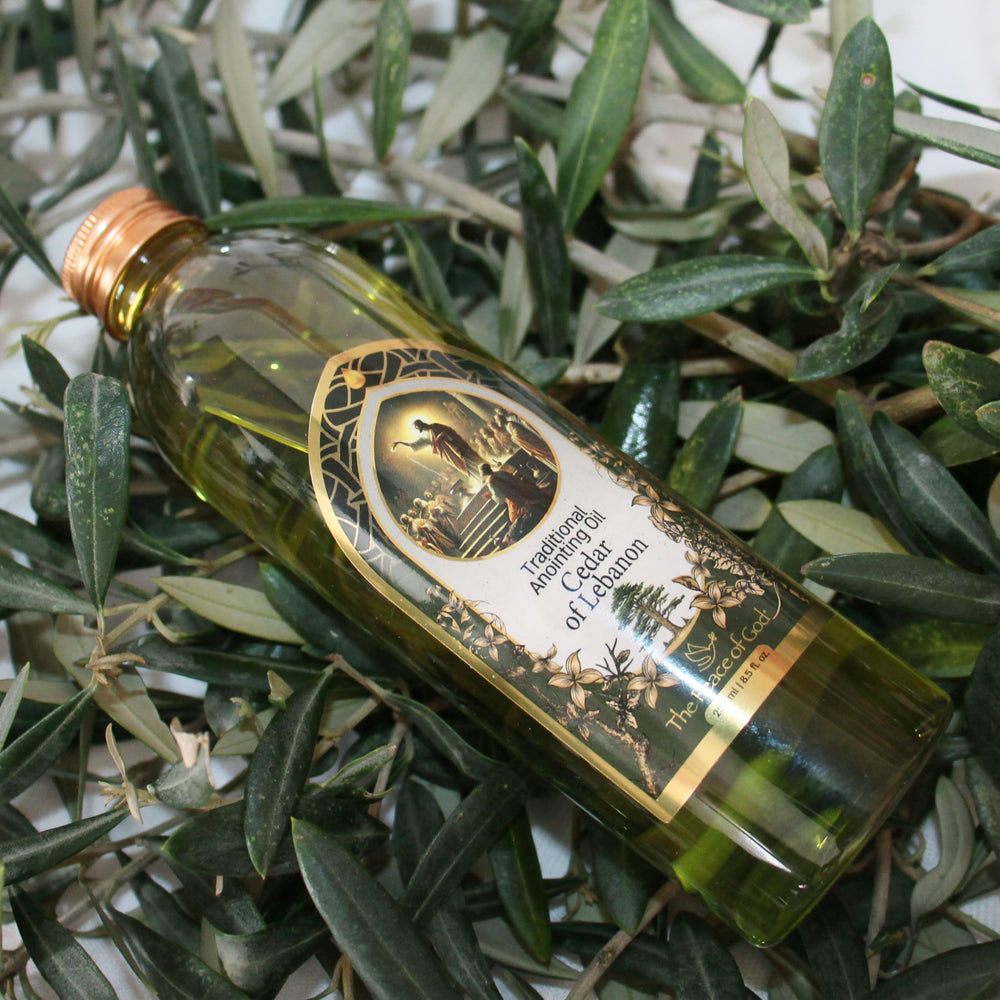 The Peace of God oil packaging shows origin from Israel and Jerusalem.