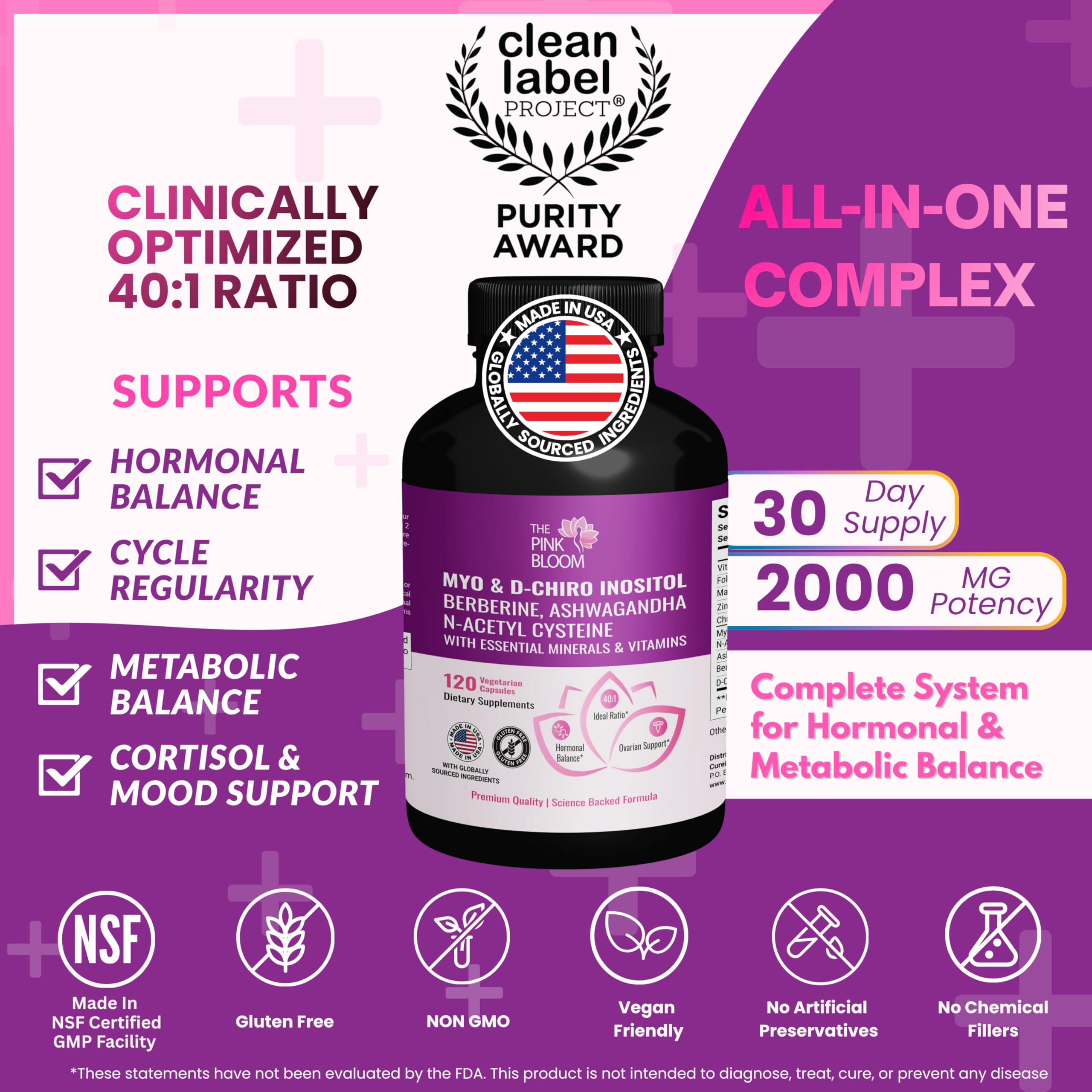 Clean Label Project purity seal on The Pink Bloom packaging