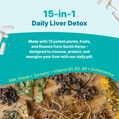 The Plug Liver Cleanse bottle with glass, easy-to-swallow capsules for travel.