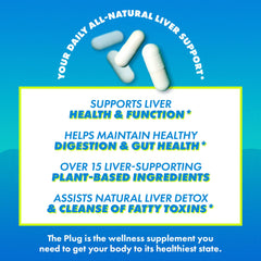 The Plug Liver Cleanse capsule close-up shows an herbal blend.