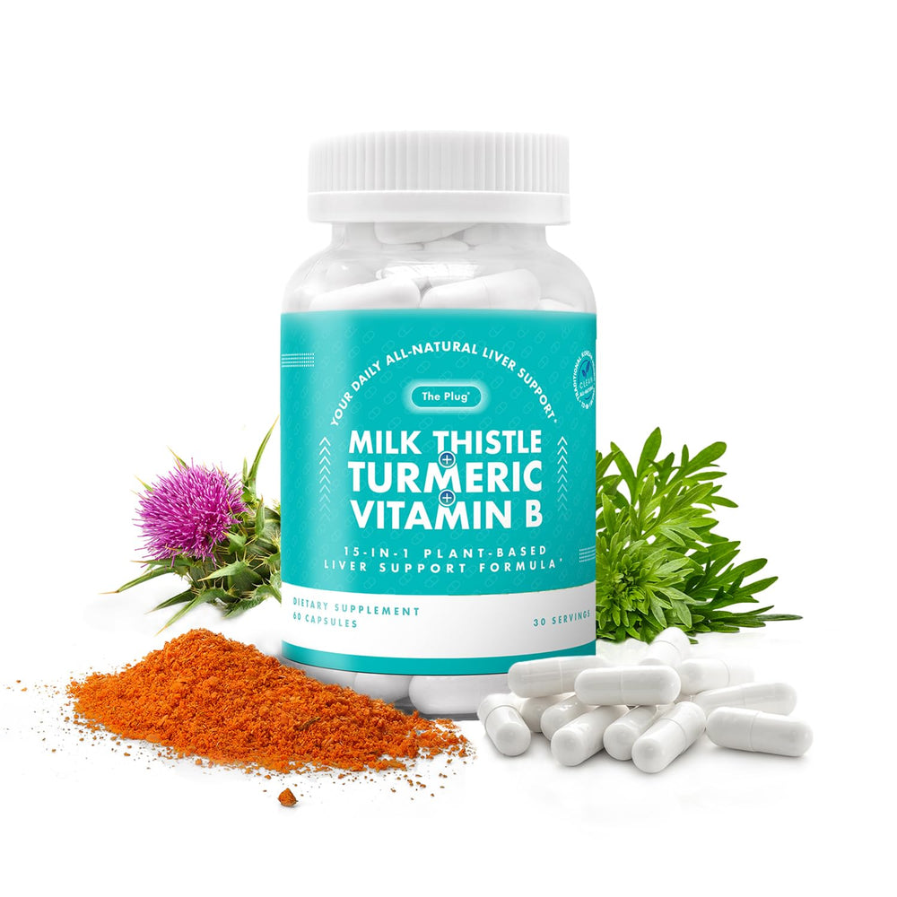 The Plug Liver Cleanse bottle front view highlighting Milk Thistle for daily wellness.