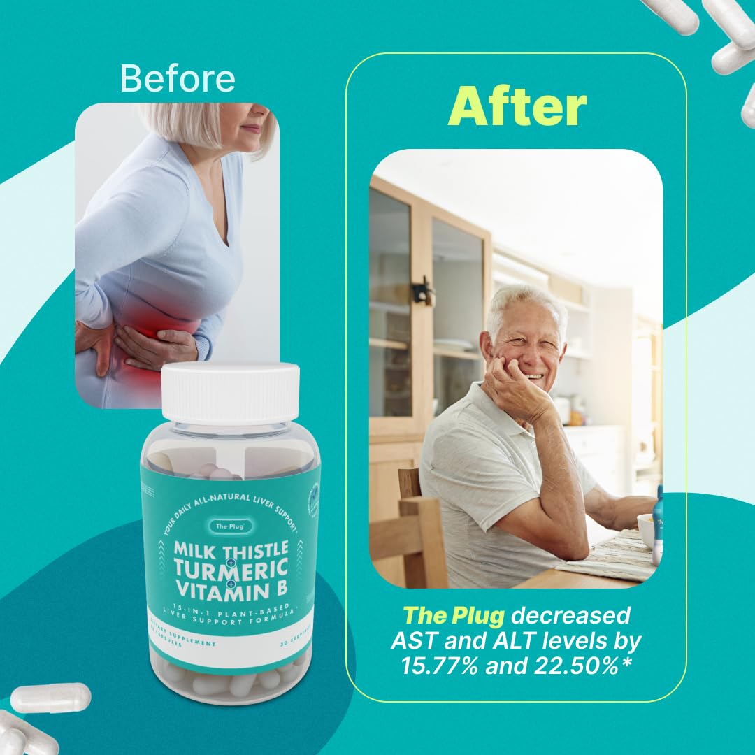 The Plug Liver Cleanse bottle on a minimalist desk setup for focus support.