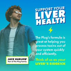 The Plug Liver Cleanse turmeric and B vitamins indicate natural energy support.