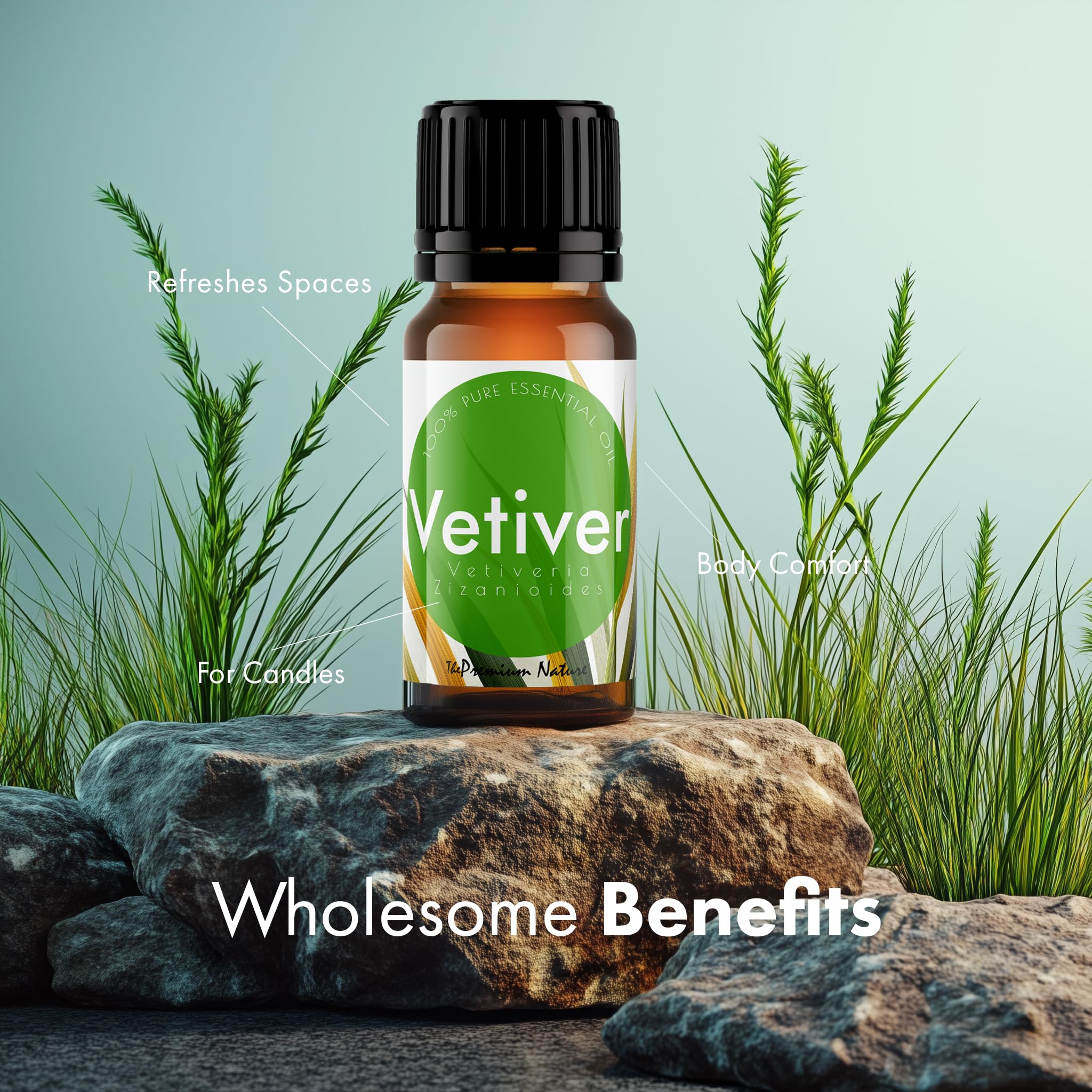The Premium Nature Vetiver oil for massage soothes tired muscles.
