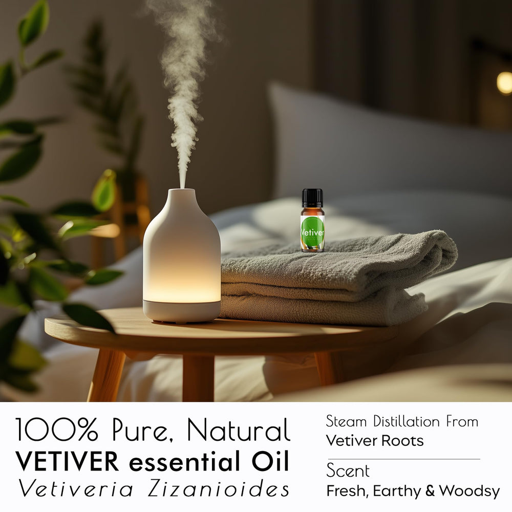 The Premium Nature Vetiver oil comes in expertly bottled packaging.