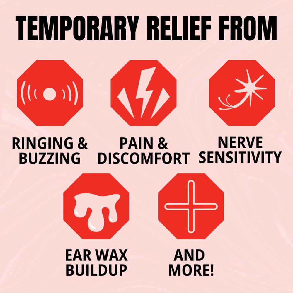 THE Relief Products Ring Relief Ear Drops ingredients closeup conveys natural care for ears.