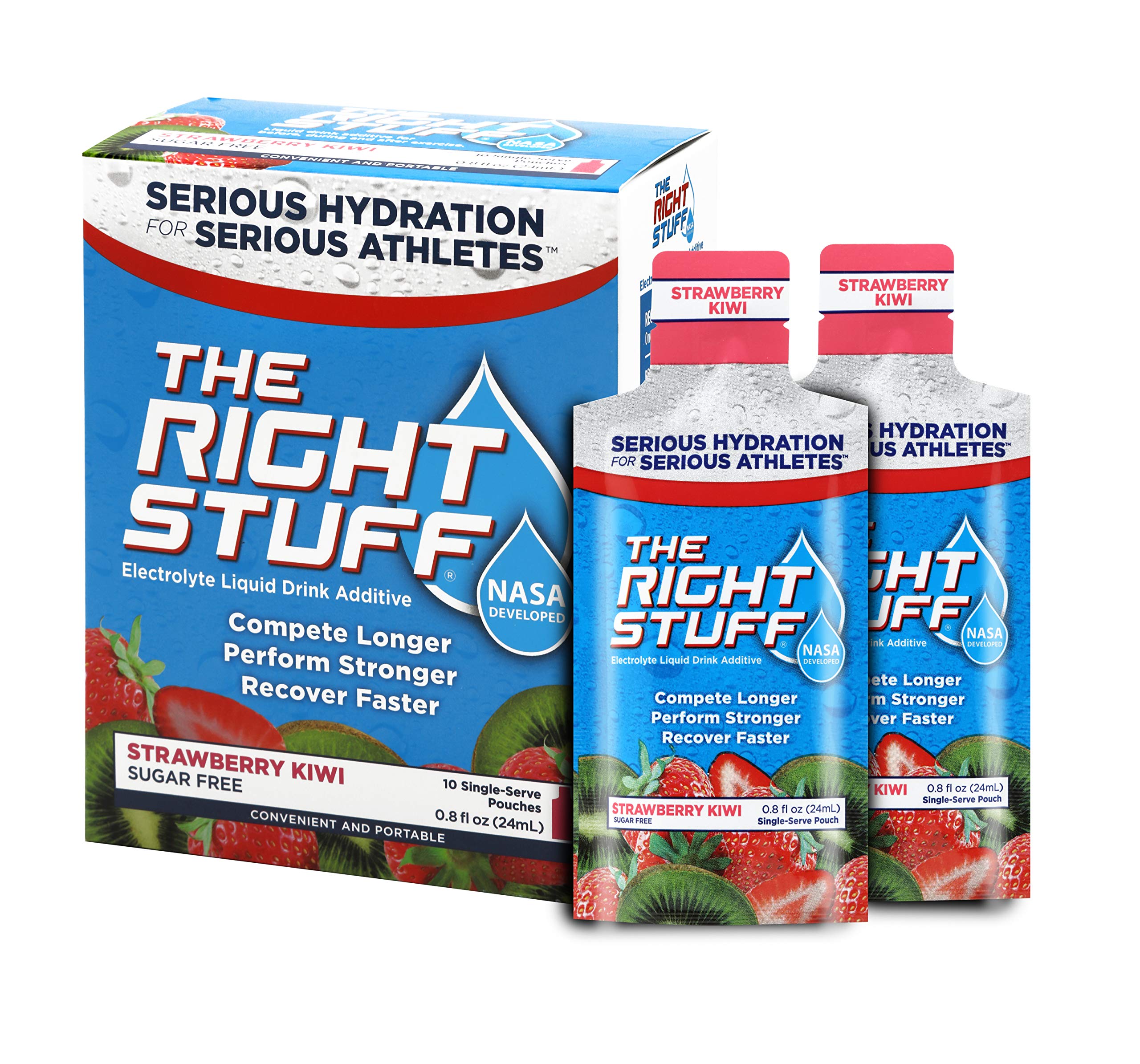 The Right Stuff box front with strawberry kiwi flavor for hydration readiness.