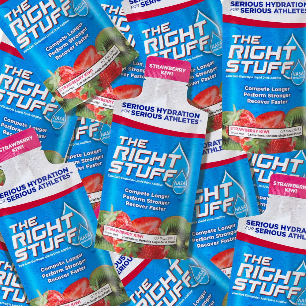 The Right Stuff measuring scoop beside strawberry kiwi concentrate.