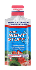 The Right Stuff strawberry kiwi pouch shows ten-pack packaging for travel.