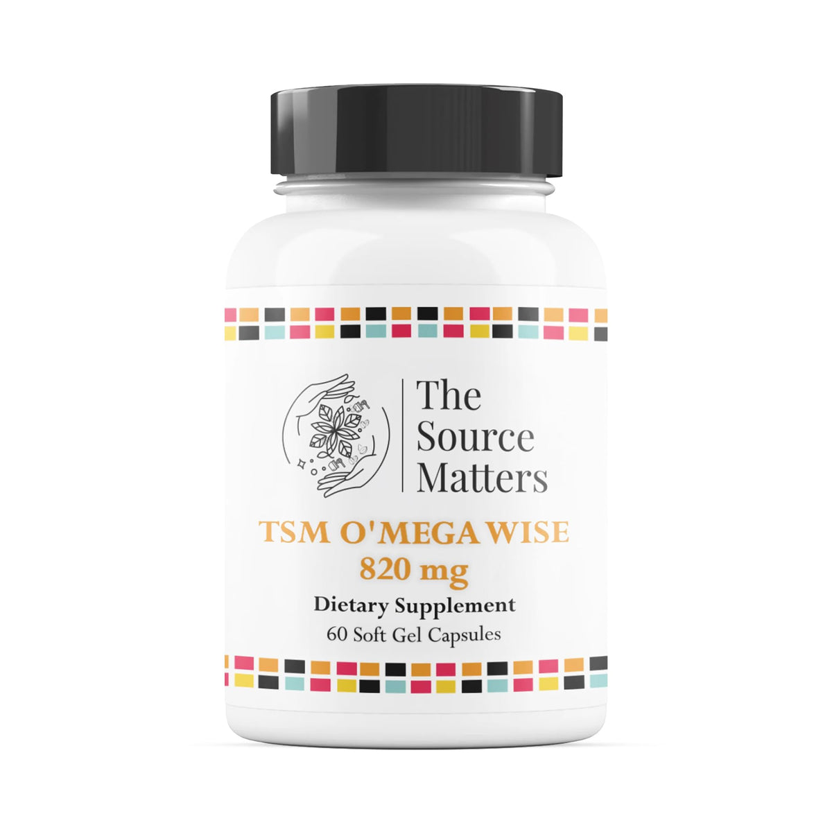 The Source Matters Omega-3 bottle closeup highlighting high-concentration EPA and DHA for heart health.