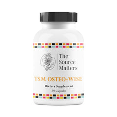 The Source Matters Osteo-Wise bottle closed with capsules for bone support.