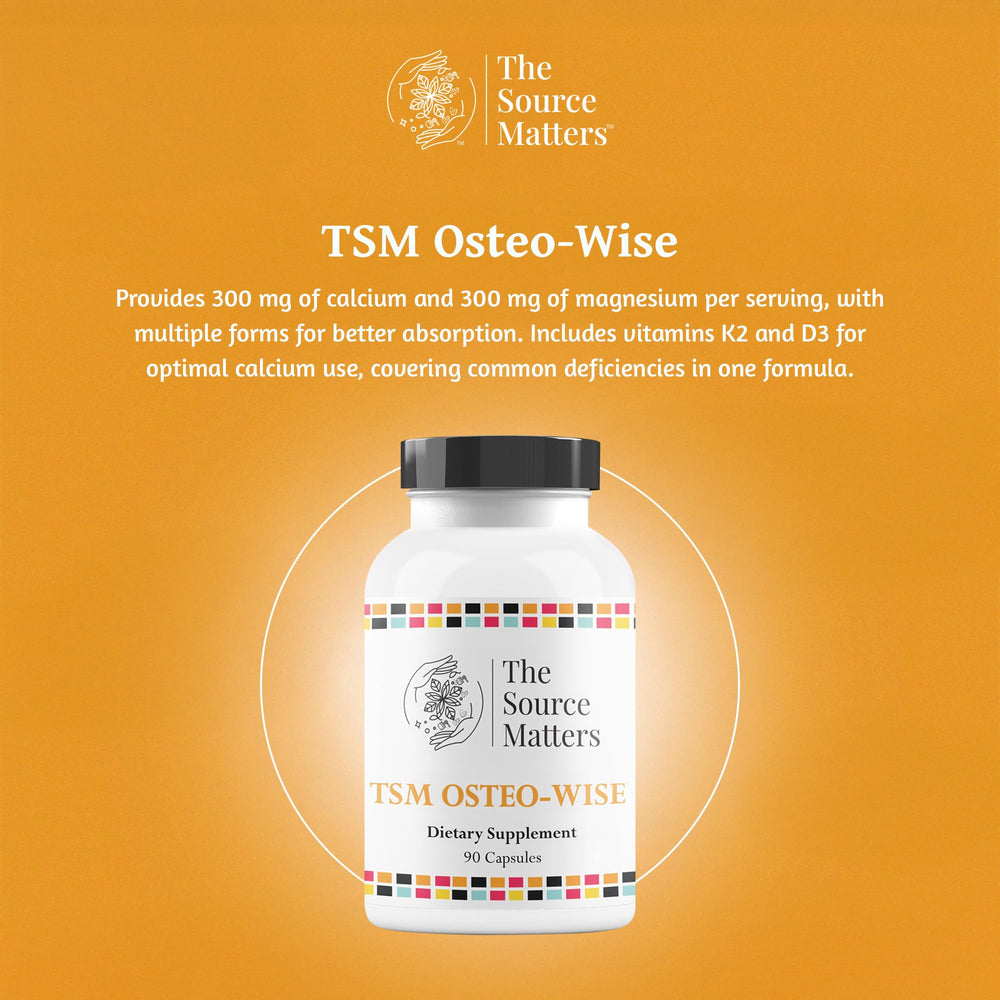 Osteo-Wise bottle label close-up shows minerals for bone health.