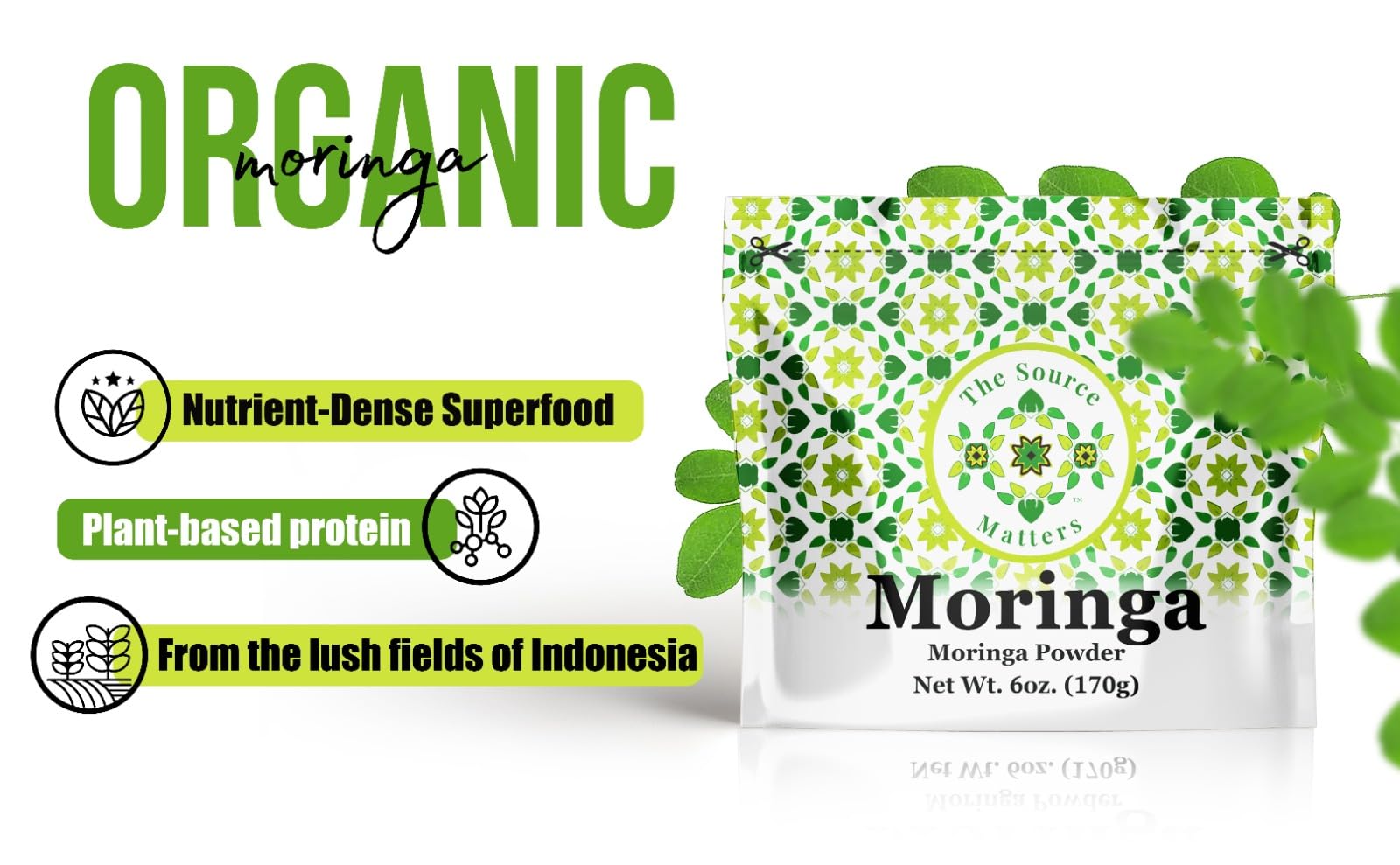 USDA Organic seal on The Source Matters moringa product