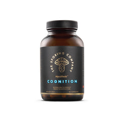 The Sporing Company Mycoveda Cognition capsules close-up for daily focus.