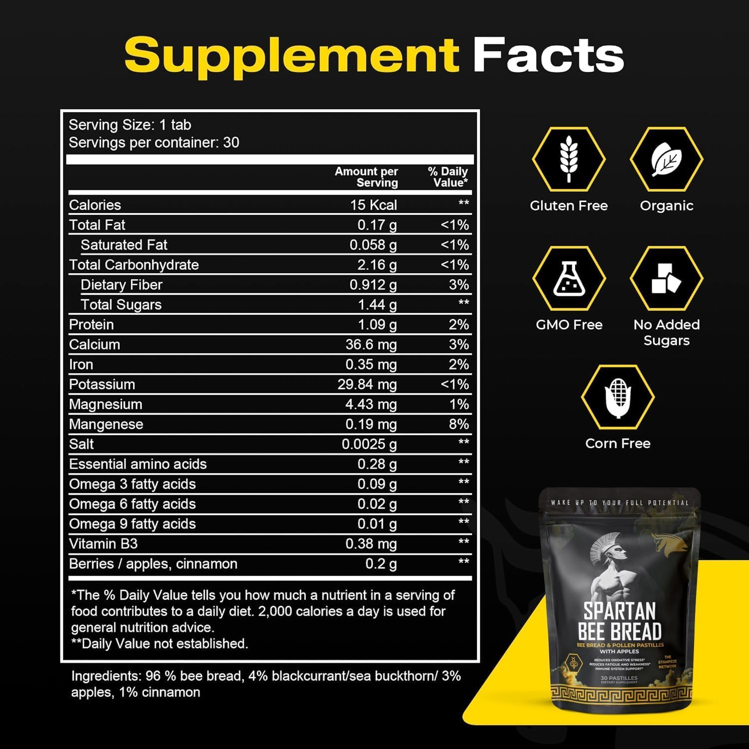 Open texture of chewables reveals fermented bee bread for easier digestion and absorption.