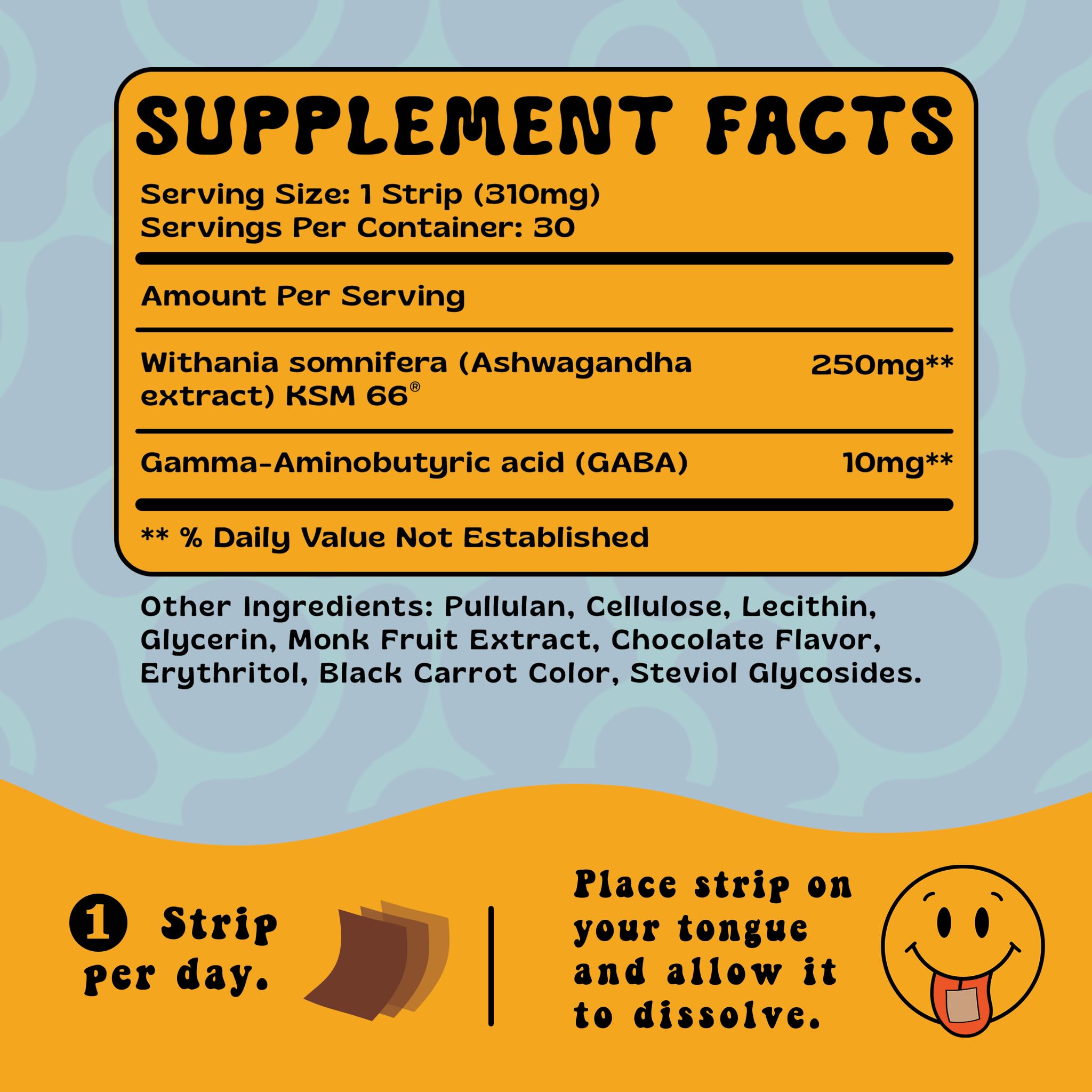 The Supplement Co Happy Strips amber bottle close-up highlights premium, easy-to-store packaging.