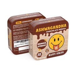 The Supplement Co Happy Strips packaging highlights organic, vegan, sugar-free formula.