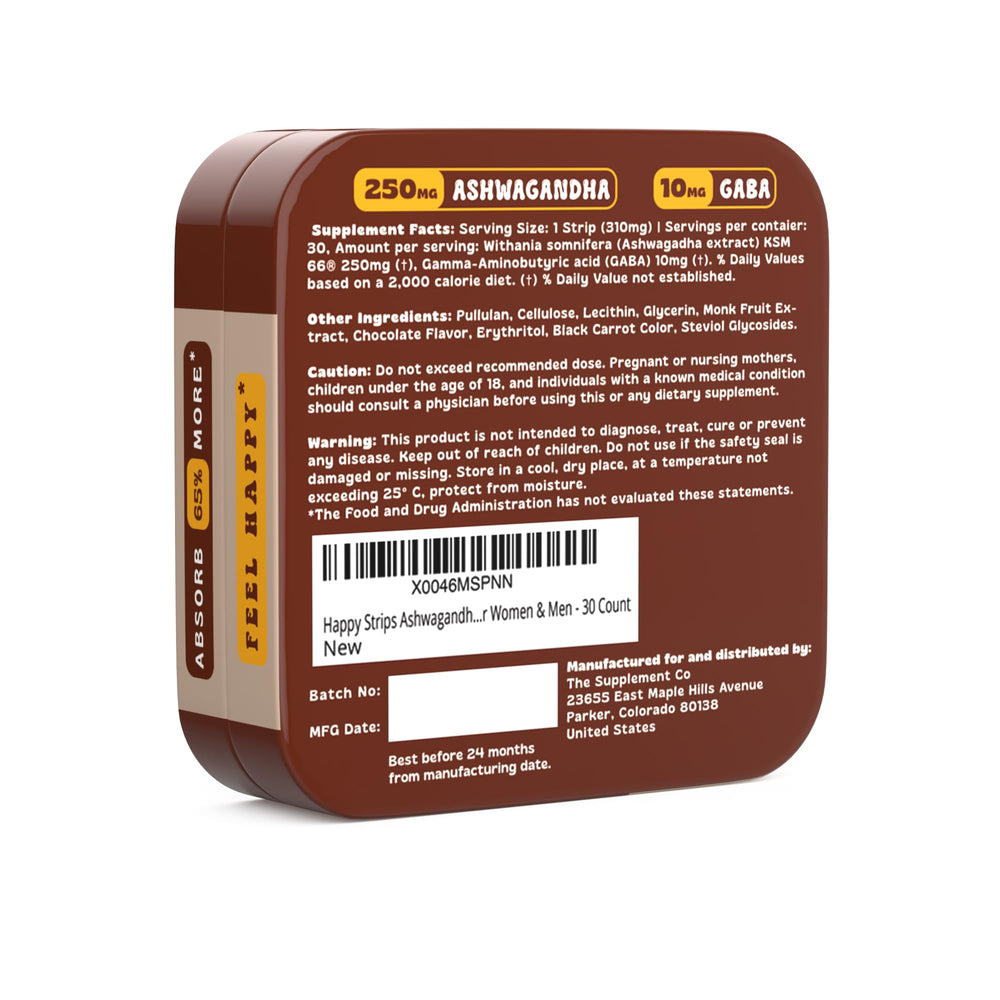 The Supplement Co Happy Strips dissolving under tongue demonstrates rapid-onset use.