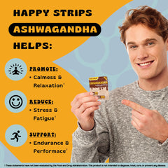 The Supplement Co Happy Strips GABA fast-dissolve action shown for quick calming effect.