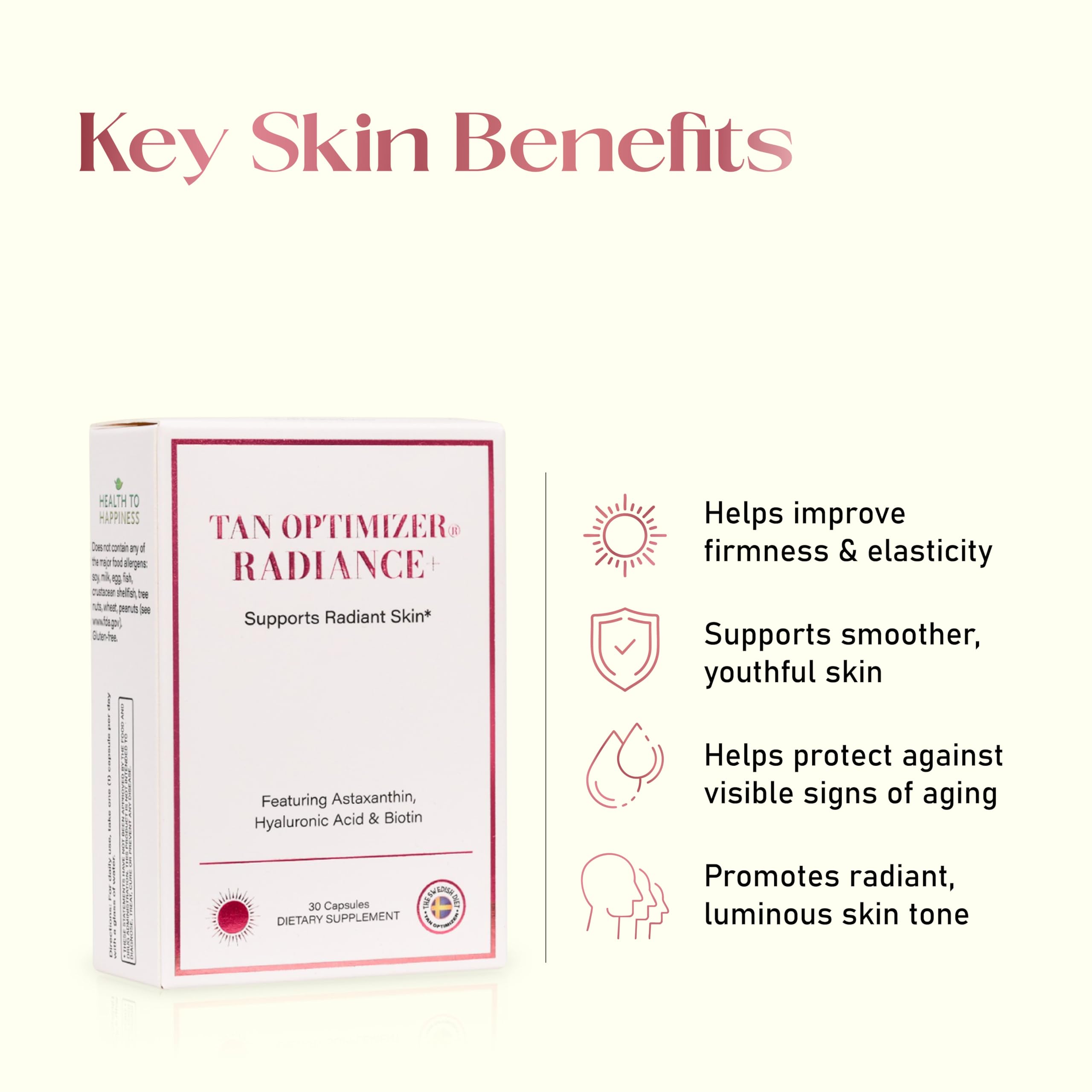 The Swedish Diet Tan Optimizer Radiance+ Nordic design hints premium inner-beauty support.