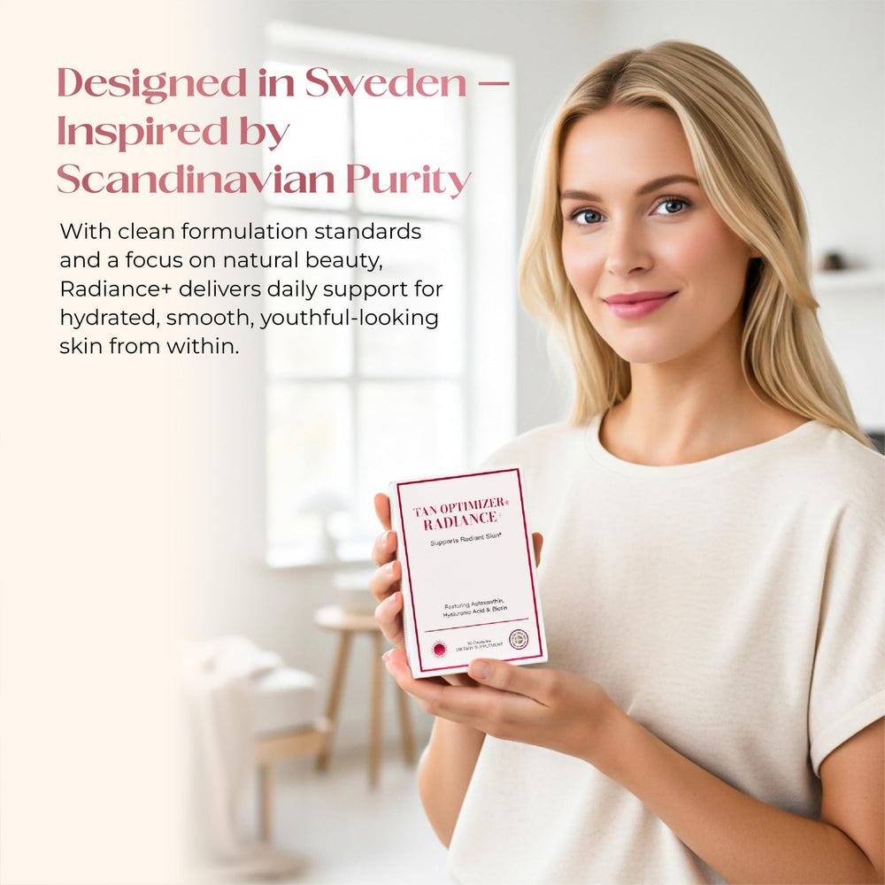 Tan Optimizer Radiance+ compact packaging suggests convenient daily use on the go.