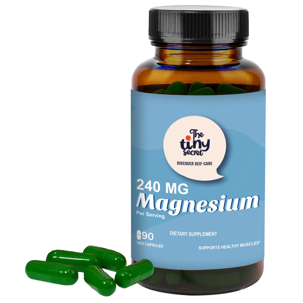 The Tiny Secret magnesium 90-vegan capsules for a 45-day supply.