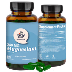 The Tiny Secret Magnesium 240mg bottle front view for daily muscle function.