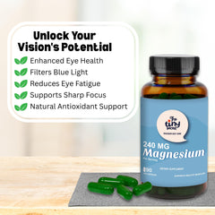 The Tiny Secret Magnesium 240mg label highlights non-GMO and gluten-free.